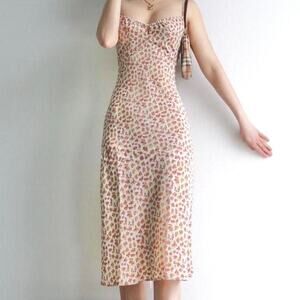Vintage Y2K‎ Back Tie Spaghetti Strap Dainty Floral Slip Sun Dressn Floral Fall